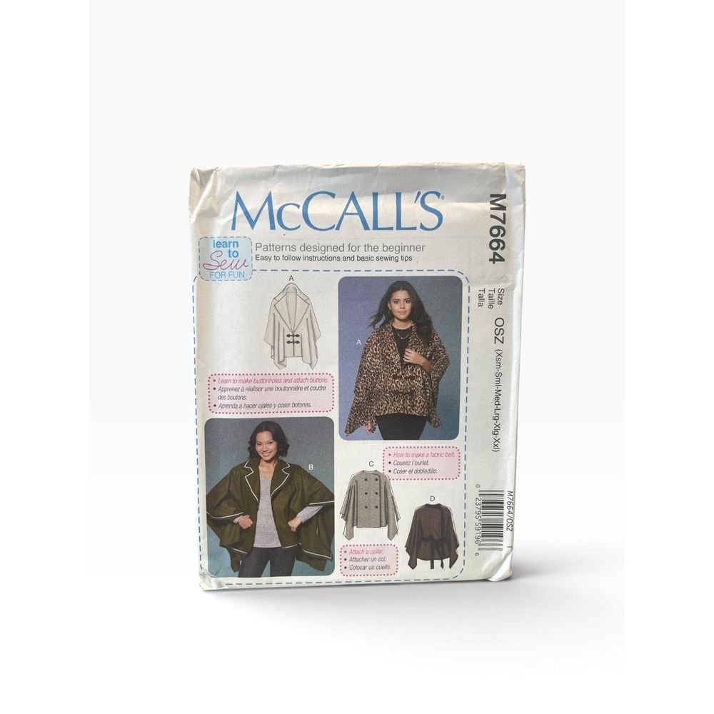 McCall's Sewing Pattern M7664 Women OSZ Multi Capes Ponchos Beginner Easy Uncut